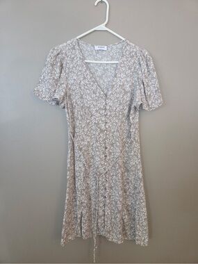 Workshop Republic Clothing Beige Floral Button-Front Midi Dress